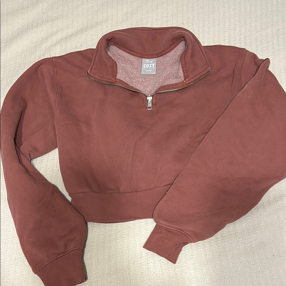 Cozy Cropped Quarter-Zip TNA sweater shirt